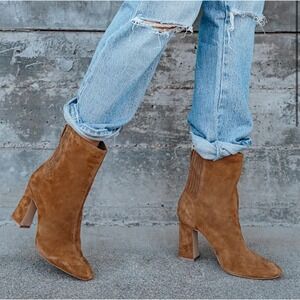 Steve Madden Suede Ankle Boots Block Heel Back Zip‎ Booties Tan Size 8.5M
